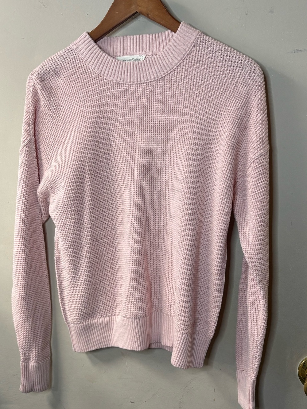 Treasure & Bond Waffle Knit Crewneck Sweater - Pale Pink size small